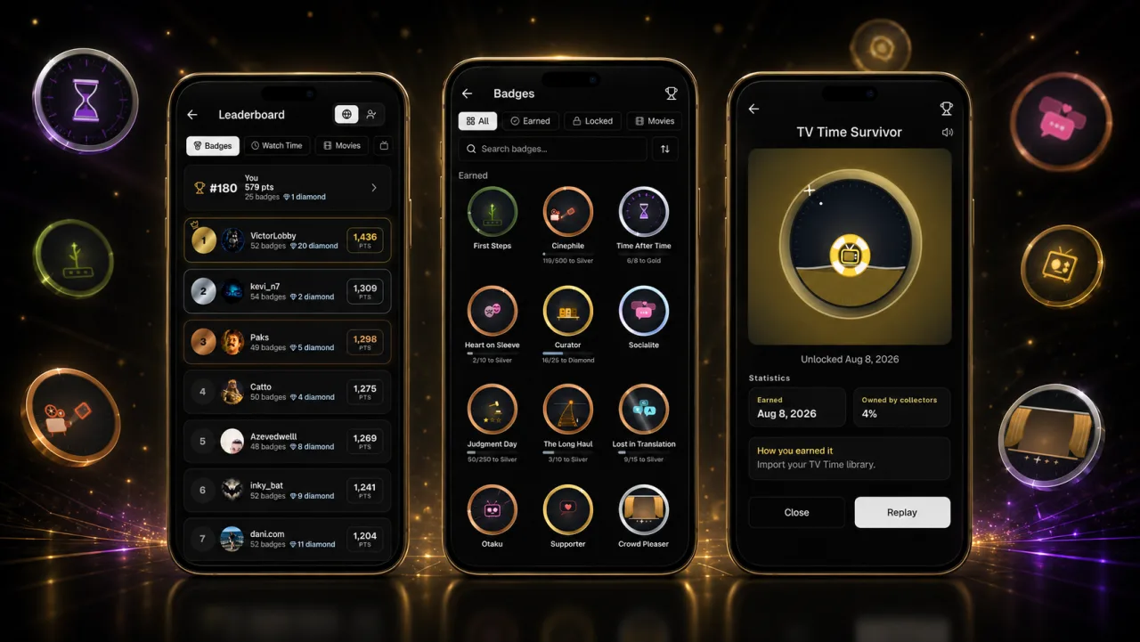 Version 5.4.0 brings sixty collectible badges with bronze to diamond tiers, badge notifications, a showcase and a leaderboard, eight new importers, and a round of tracking polish.